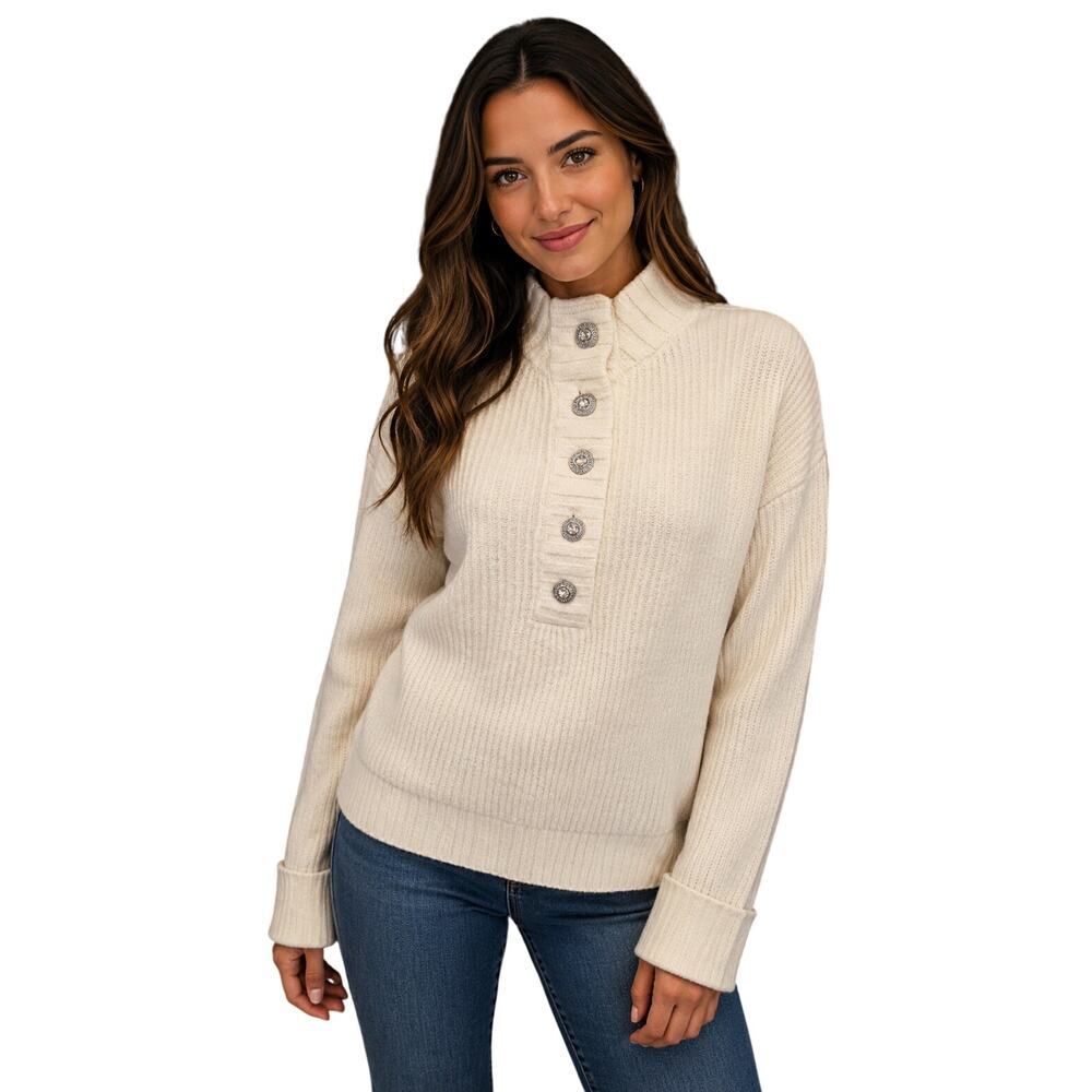 Talbots cream bling button old money wool blend neutral sweater SP S PETITE